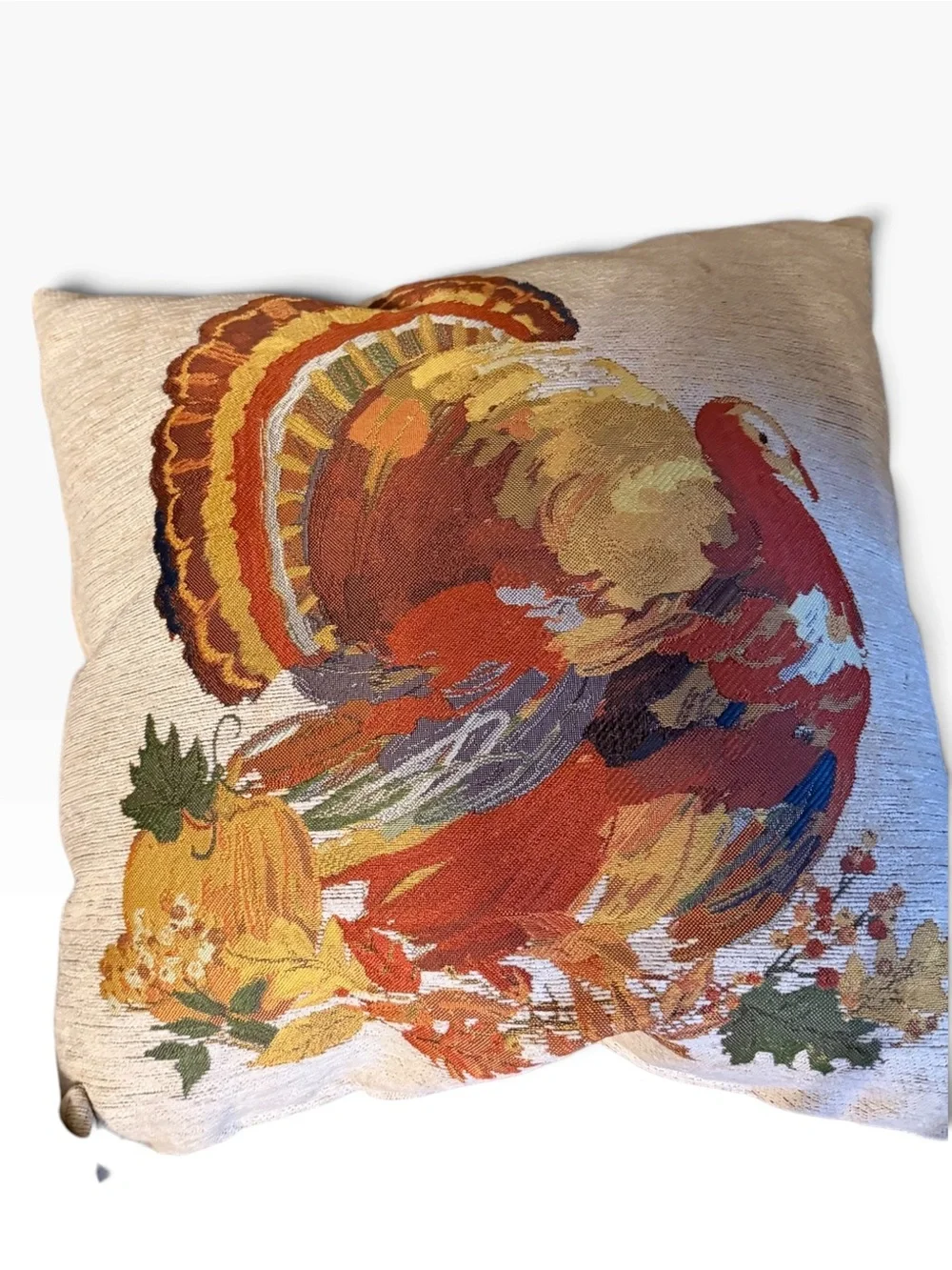 Festive Turkey Decorative Pillow Cover - Cream & Orange